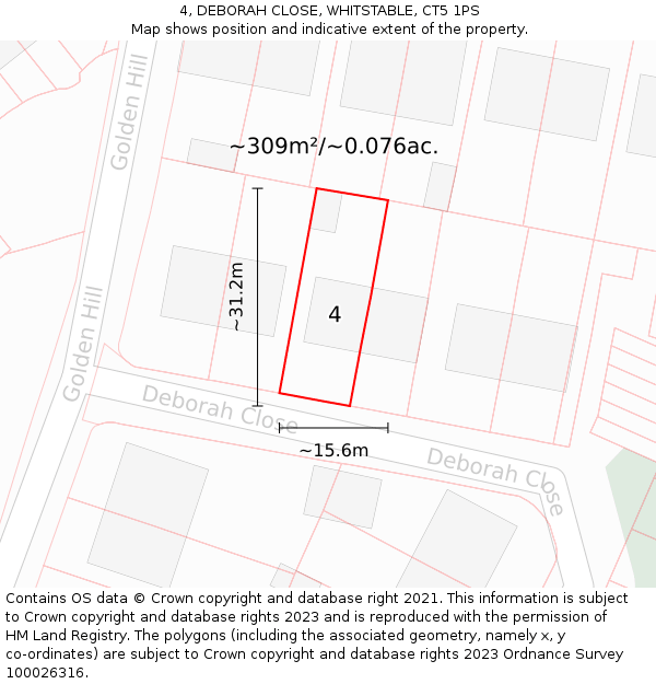4, DEBORAH CLOSE, WHITSTABLE, CT5 1PS: Plot and title map