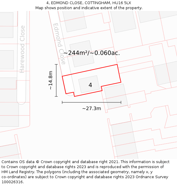 4, EDMOND CLOSE, COTTINGHAM, HU16 5LX: Plot and title map