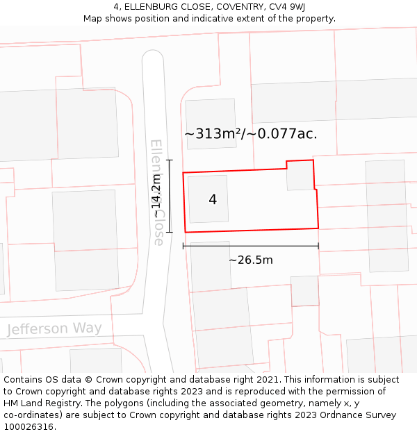4, ELLENBURG CLOSE, COVENTRY, CV4 9WJ: Plot and title map