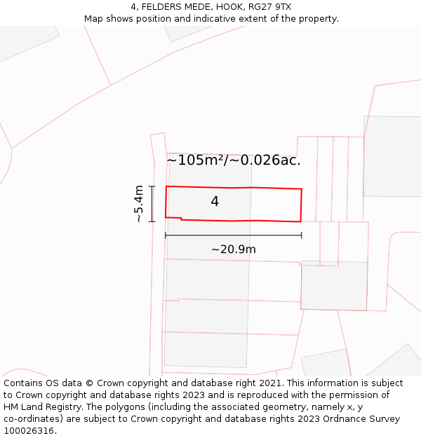 4, FELDERS MEDE, HOOK, RG27 9TX: Plot and title map