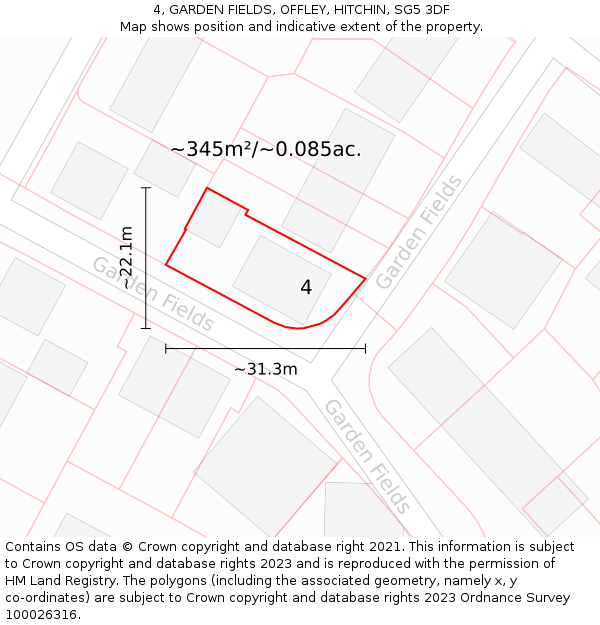 4, GARDEN FIELDS, OFFLEY, HITCHIN, SG5 3DF: Plot and title map