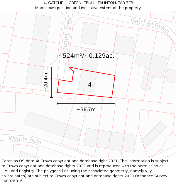 4, GATCHELL GREEN, TRULL, TAUNTON, TA3 7ER: Plot and title map