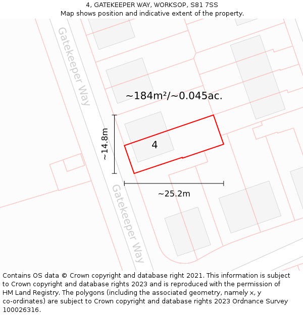 4, GATEKEEPER WAY, WORKSOP, S81 7SS: Plot and title map