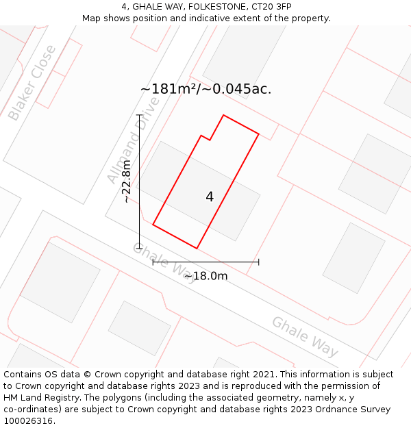 4, GHALE WAY, FOLKESTONE, CT20 3FP: Plot and title map