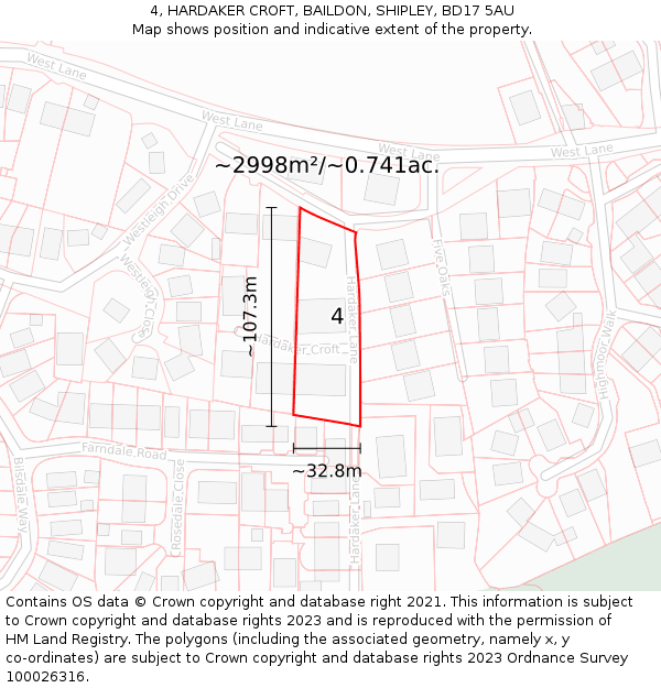 4, HARDAKER CROFT, BAILDON, SHIPLEY, BD17 5AU: Plot and title map