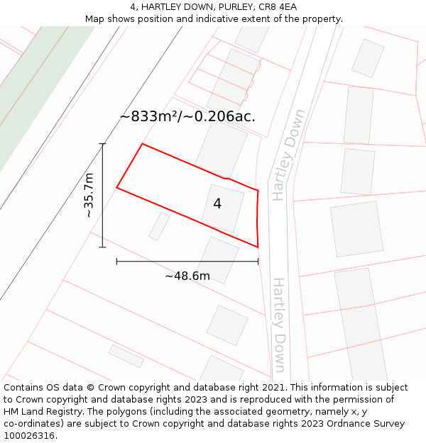 4, HARTLEY DOWN, PURLEY, CR8 4EA: Plot and title map