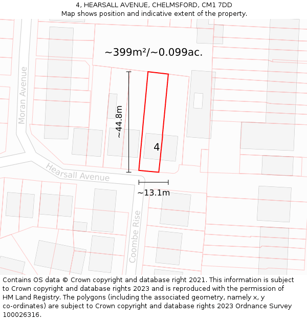 4, HEARSALL AVENUE, CHELMSFORD, CM1 7DD: Plot and title map