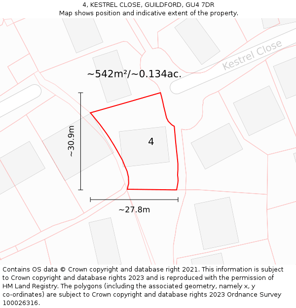 4, KESTREL CLOSE, GUILDFORD, GU4 7DR: Plot and title map