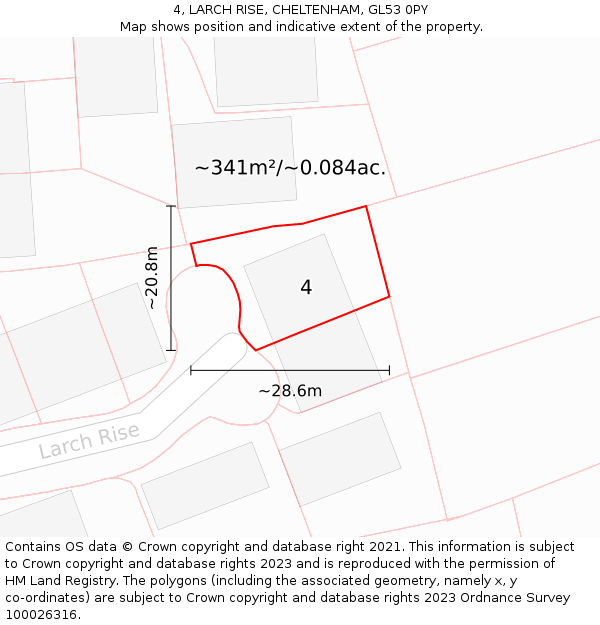 4, LARCH RISE, CHELTENHAM, GL53 0PY: Plot and title map