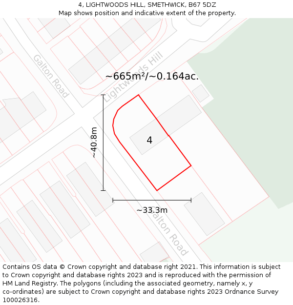 4, LIGHTWOODS HILL, SMETHWICK, B67 5DZ: Plot and title map