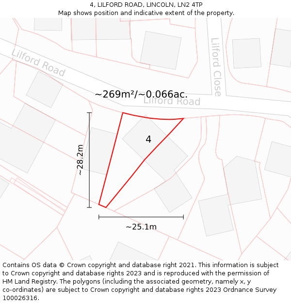 4, LILFORD ROAD, LINCOLN, LN2 4TP: Plot and title map