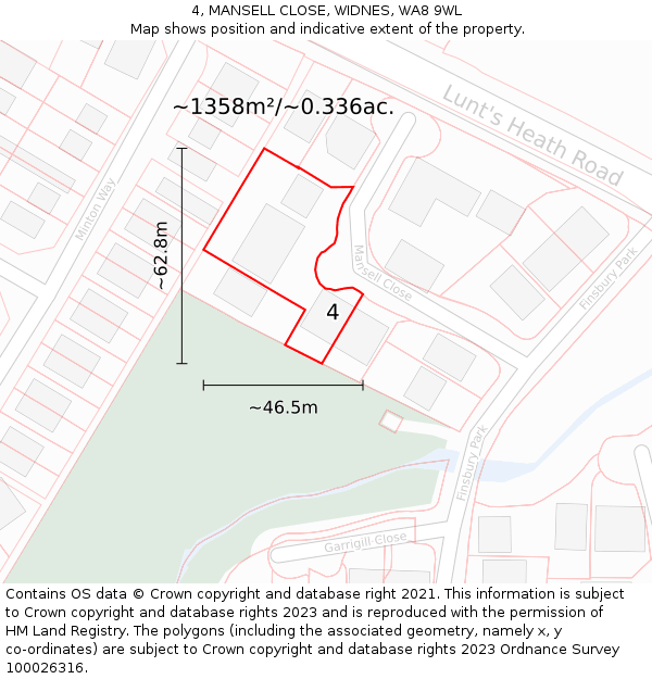 4, MANSELL CLOSE, WIDNES, WA8 9WL: Plot and title map