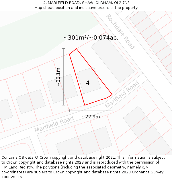4, MARLFIELD ROAD, SHAW, OLDHAM, OL2 7NF: Plot and title map