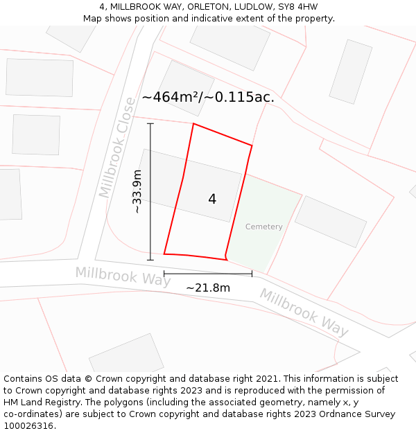 4, MILLBROOK WAY, ORLETON, LUDLOW, SY8 4HW: Plot and title map
