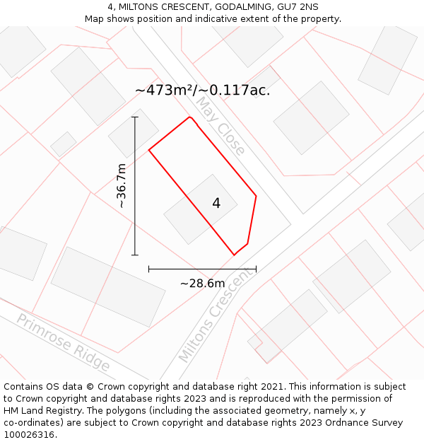 4, MILTONS CRESCENT, GODALMING, GU7 2NS: Plot and title map