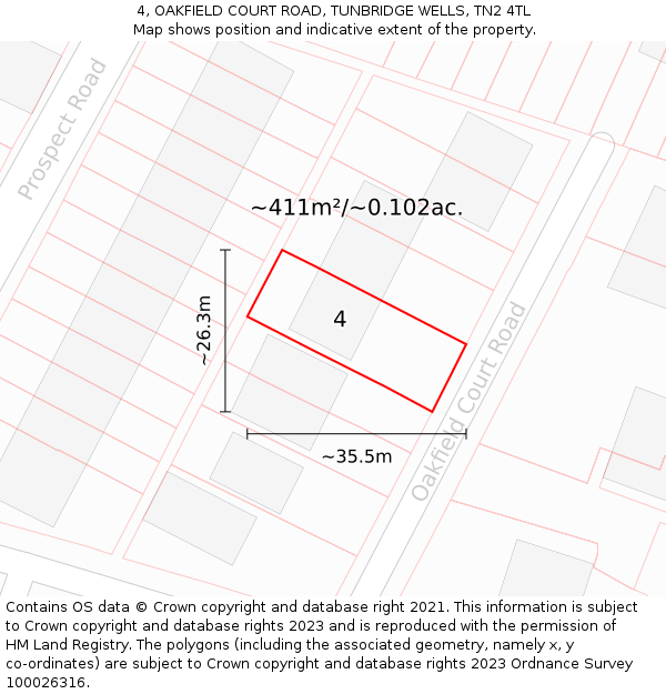 4, OAKFIELD COURT ROAD, TUNBRIDGE WELLS, TN2 4TL: Plot and title map