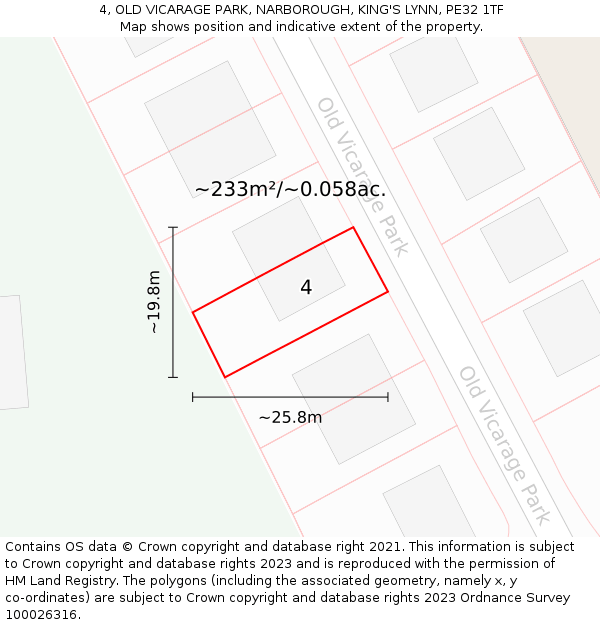 4, OLD VICARAGE PARK, NARBOROUGH, KING'S LYNN, PE32 1TF: Plot and title map