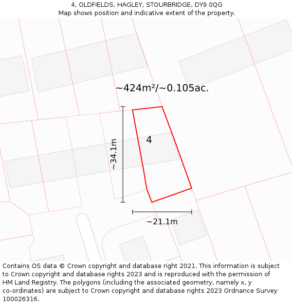 4, OLDFIELDS, HAGLEY, STOURBRIDGE, DY9 0QG: Plot and title map