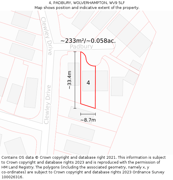 4, PADBURY, WOLVERHAMPTON, WV9 5LF: Plot and title map