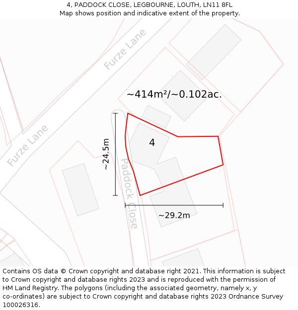 4, PADDOCK CLOSE, LEGBOURNE, LOUTH, LN11 8FL: Plot and title map
