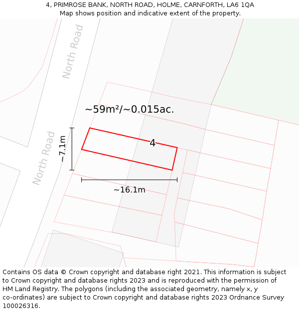 4, PRIMROSE BANK, NORTH ROAD, HOLME, CARNFORTH, LA6 1QA: Plot and title map