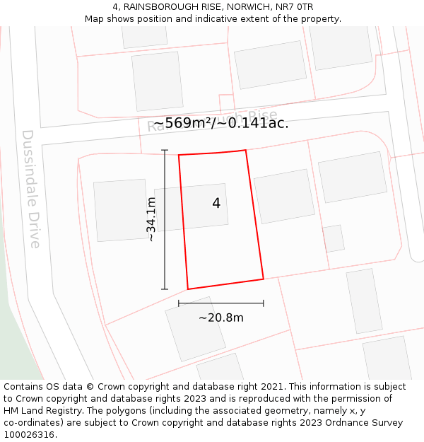 4, RAINSBOROUGH RISE, NORWICH, NR7 0TR: Plot and title map