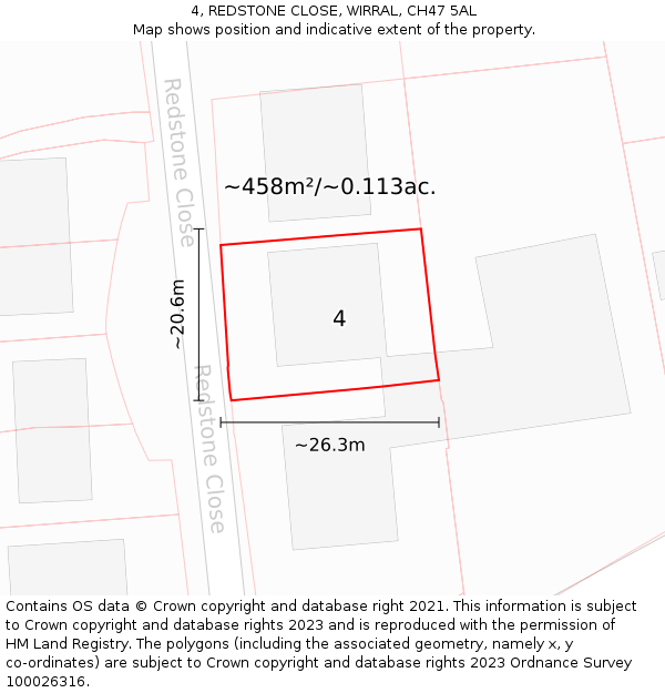 4, REDSTONE CLOSE, WIRRAL, CH47 5AL: Plot and title map