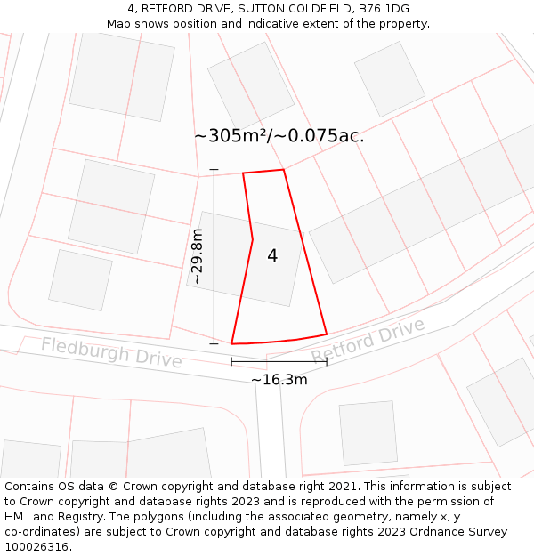 4, RETFORD DRIVE, SUTTON COLDFIELD, B76 1DG: Plot and title map