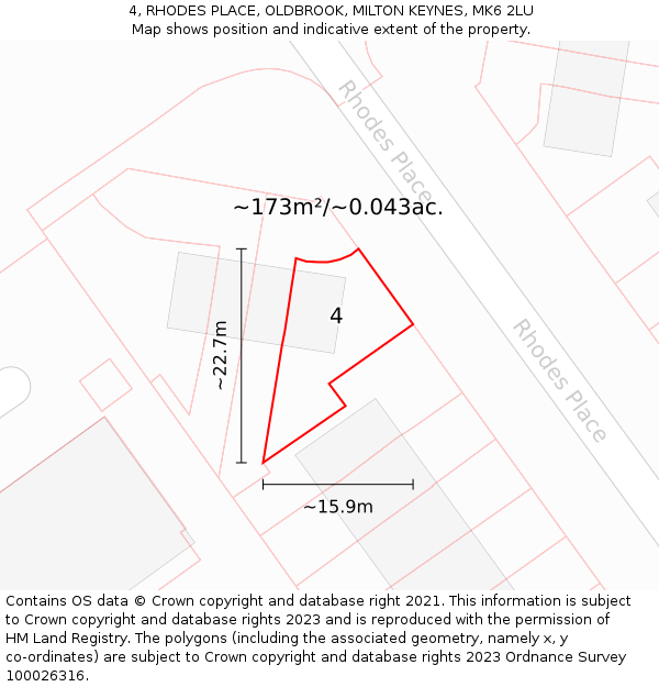4, RHODES PLACE, OLDBROOK, MILTON KEYNES, MK6 2LU: Plot and title map