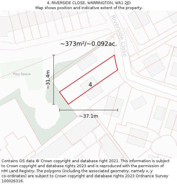 4, RIVERSIDE CLOSE, WARRINGTON, WA1 2JD: Plot and title map