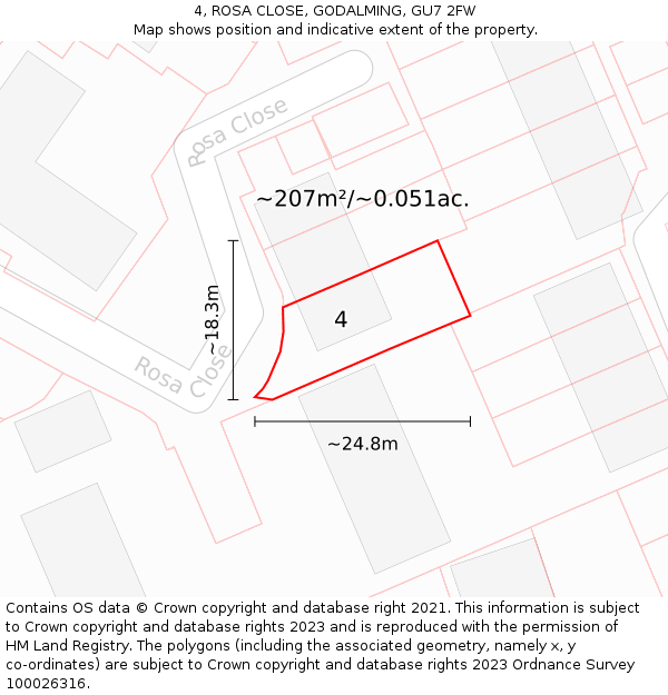 4, ROSA CLOSE, GODALMING, GU7 2FW: Plot and title map