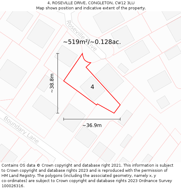 4, ROSEVILLE DRIVE, CONGLETON, CW12 3LU: Plot and title map