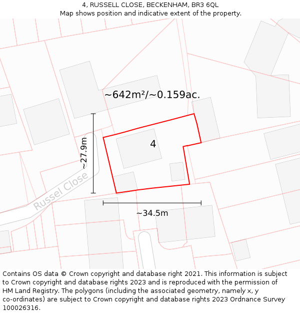 4, RUSSELL CLOSE, BECKENHAM, BR3 6QL: Plot and title map