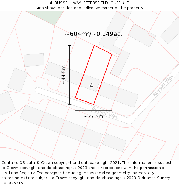 4, RUSSELL WAY, PETERSFIELD, GU31 4LD: Plot and title map
