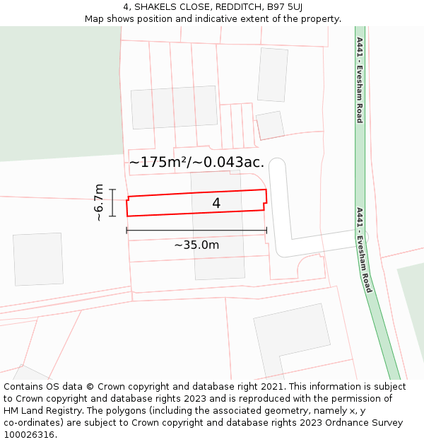4, SHAKELS CLOSE, REDDITCH, B97 5UJ: Plot and title map