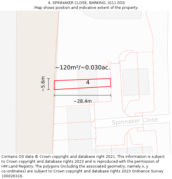 4, SPINNAKER CLOSE, BARKING, IG11 0GS: Plot and title map
