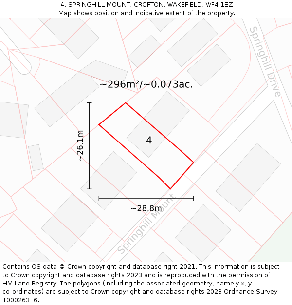 4, SPRINGHILL MOUNT, CROFTON, WAKEFIELD, WF4 1EZ: Plot and title map