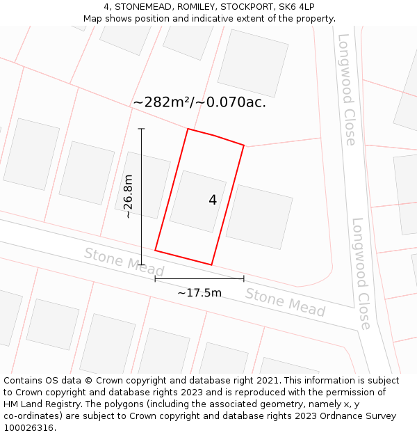 4, STONEMEAD, ROMILEY, STOCKPORT, SK6 4LP: Plot and title map