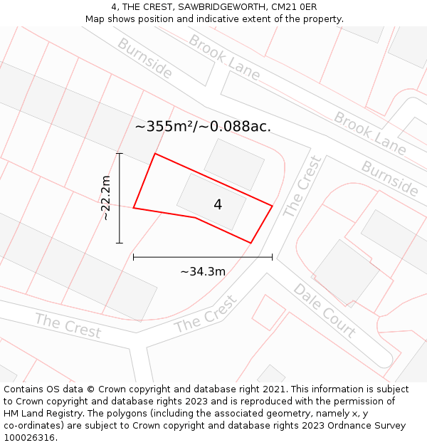 4, THE CREST, SAWBRIDGEWORTH, CM21 0ER: Plot and title map