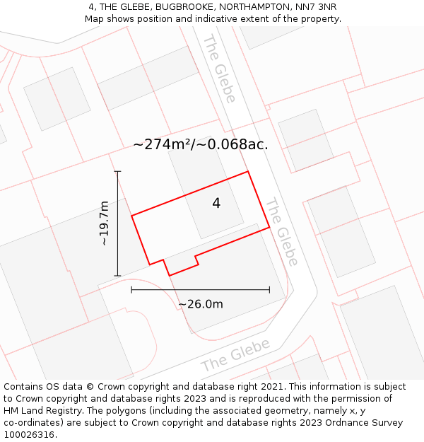 4, THE GLEBE, BUGBROOKE, NORTHAMPTON, NN7 3NR: Plot and title map