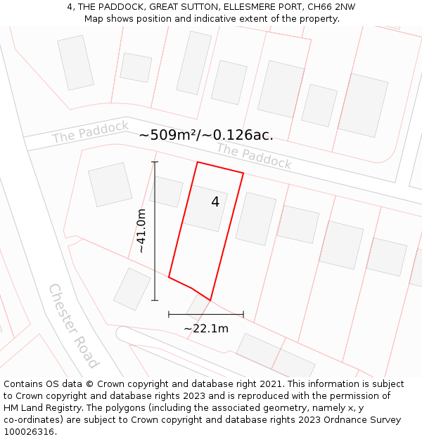 4, THE PADDOCK, GREAT SUTTON, ELLESMERE PORT, CH66 2NW: Plot and title map