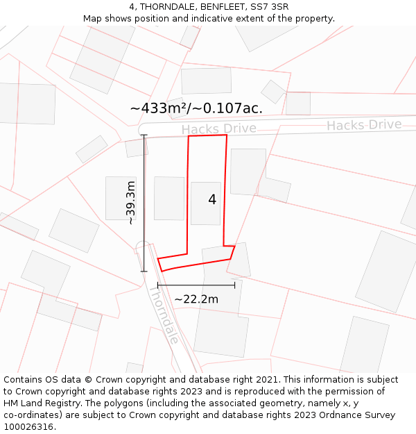4, THORNDALE, BENFLEET, SS7 3SR: Plot and title map