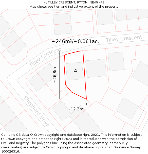 4, TILLEY CRESCENT, RYTON, NE40 4FE: Plot and title map