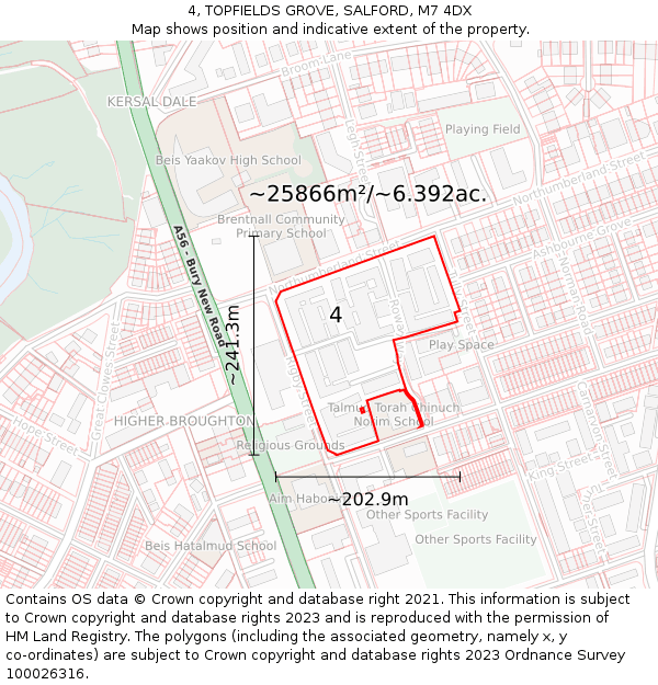 4, TOPFIELDS GROVE, SALFORD, M7 4DX: Plot and title map