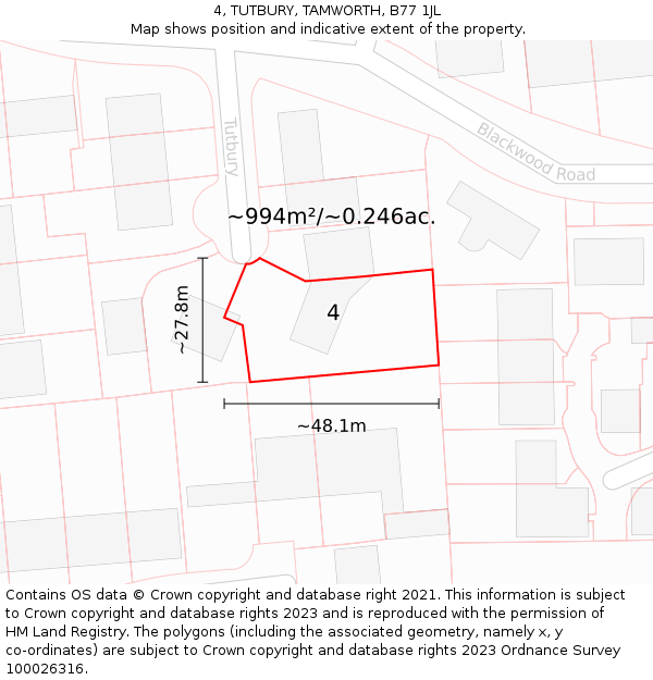 4, TUTBURY, TAMWORTH, B77 1JL: Plot and title map