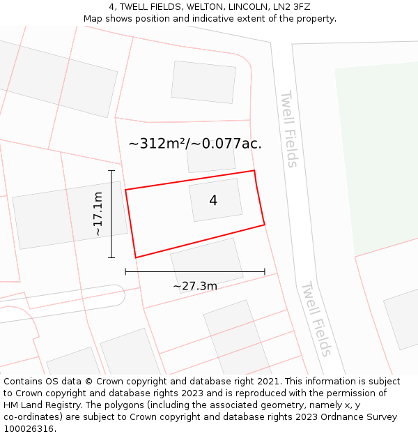 4, TWELL FIELDS, WELTON, LINCOLN, LN2 3FZ: Plot and title map