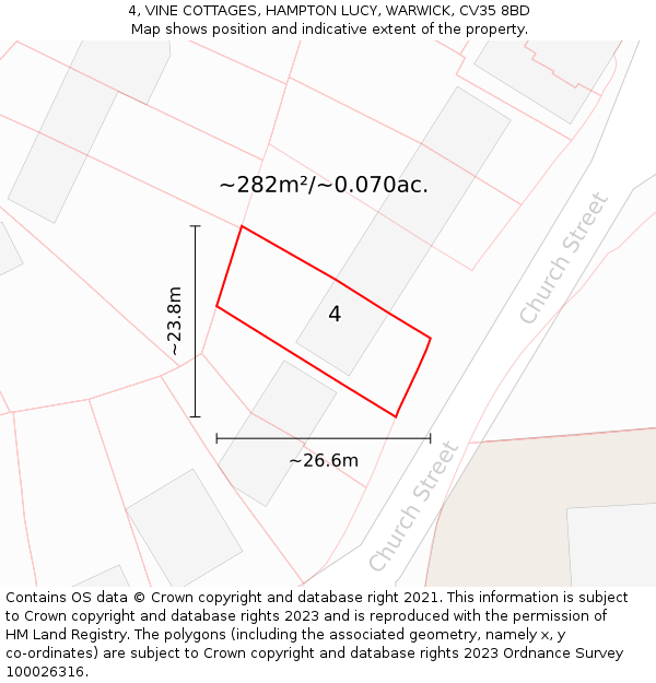 4, VINE COTTAGES, HAMPTON LUCY, WARWICK, CV35 8BD: Plot and title map