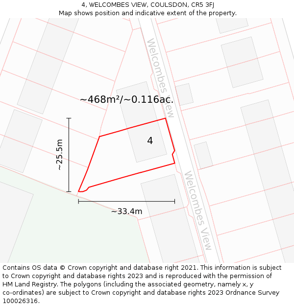 4, WELCOMBES VIEW, COULSDON, CR5 3FJ: Plot and title map