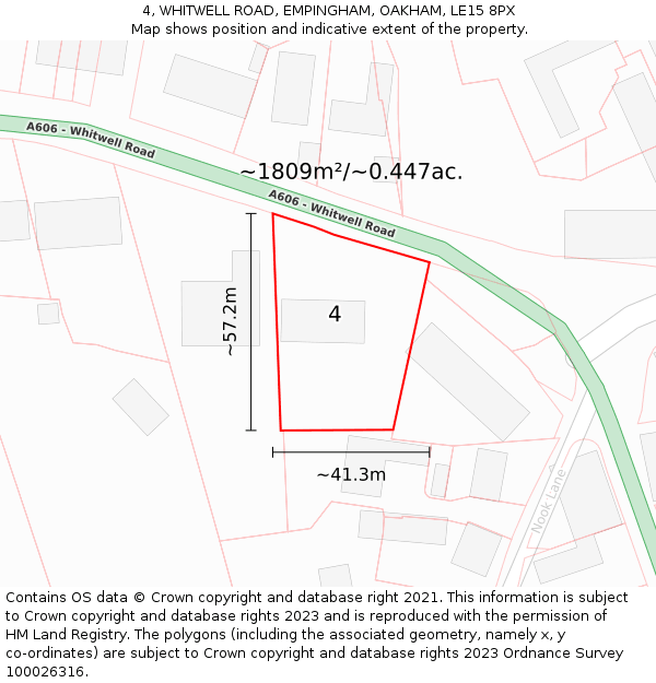 4, WHITWELL ROAD, EMPINGHAM, OAKHAM, LE15 8PX: Plot and title map