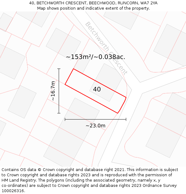 40, BETCHWORTH CRESCENT, BEECHWOOD, RUNCORN, WA7 2YA: Plot and title map